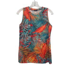 Sampeel Sleeveless Tropical Tank Top Blouse Womens Small Orange Green New Leaf P